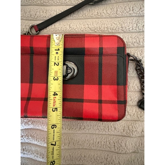 Coach Buffalo Plaid Red Black Leather Crossbody Camera Bag Gunmetal Hardware - Picture 12 of 13